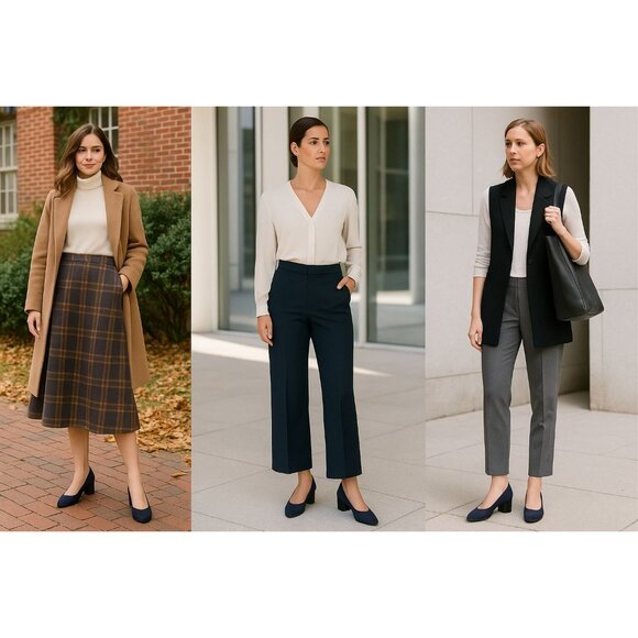 J. Jill Women’s Navy Suede Pumps 7M Block Heel, Light Academia, Quiet Luxury - Picture 2 of 12